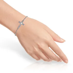 0.05 Carat 14K Solid White Gold Cross Bracelet Natural Diamond