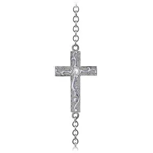 0.05 Carat 14K Solid White Gold Cross Bracelet Natural Diamond