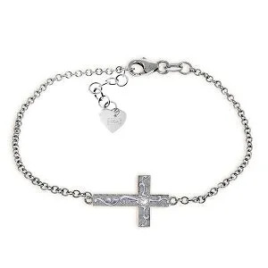 0.05 Carat 14K Solid White Gold Cross Bracelet Natural Diamond