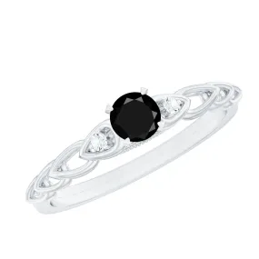 0.50 CT Black Spinel Solitaire Ring with Diamond and Cutout Details