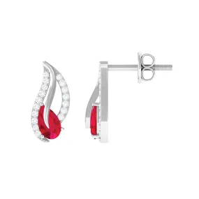 0.75 CT Lab Grown Ruby and Diamond Leaf Stud Earrings