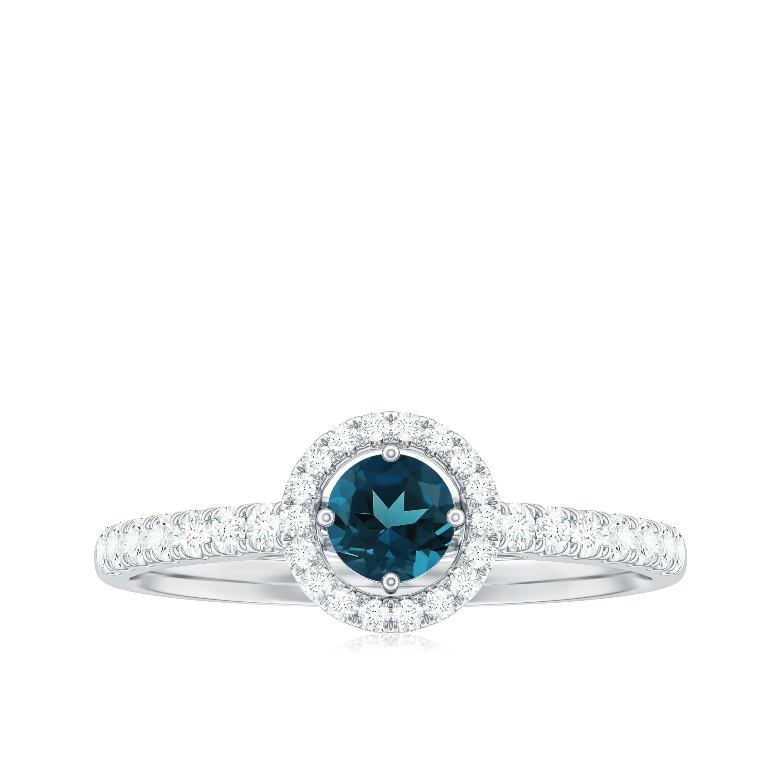 0.75 CT London Blue Topaz and Diamond Halo Engagement Ring