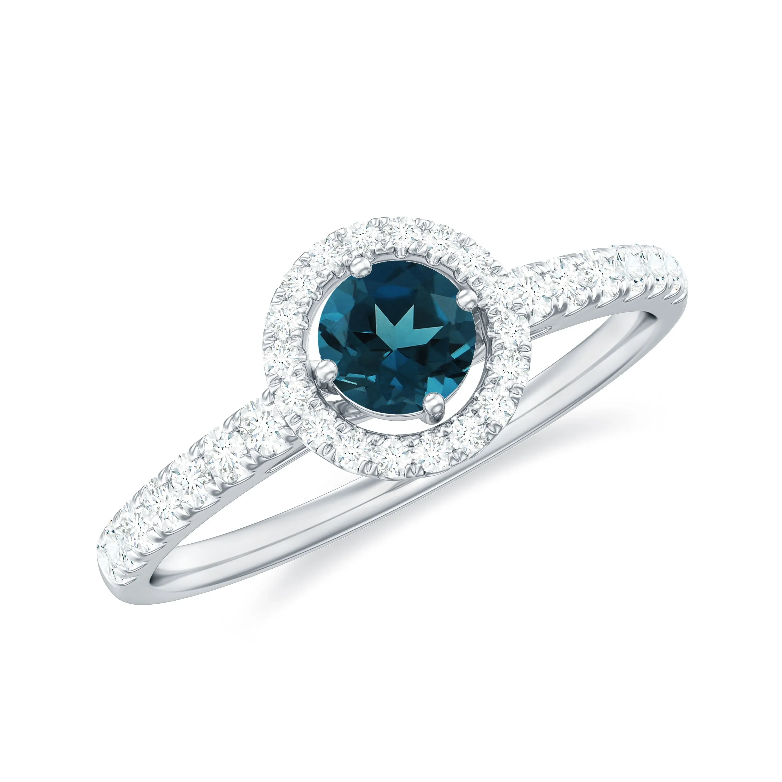 0.75 CT London Blue Topaz and Diamond Halo Engagement Ring