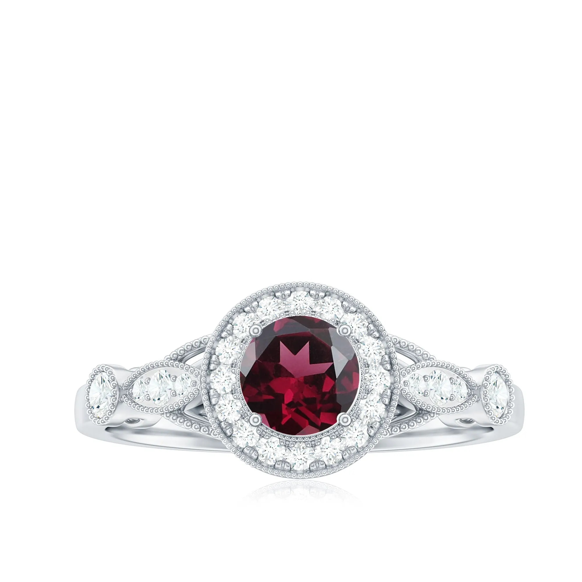 1 CT Antique Rhodolite and Diamond Engagement Ring with Milgrain Details