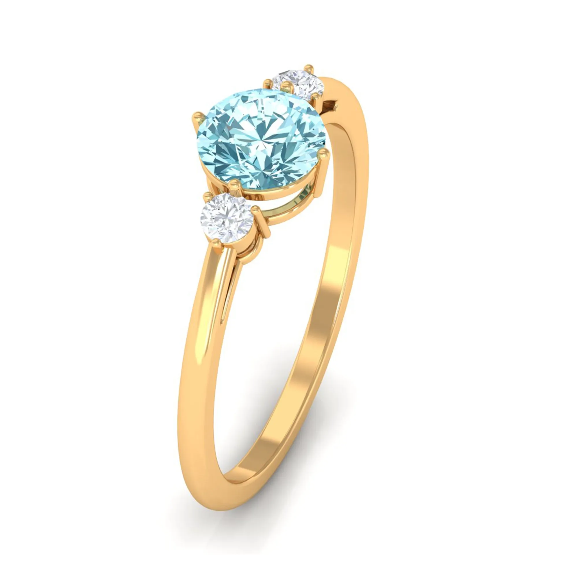 1 CT Aquamarine and Diamond Three Stone Minimal Ring