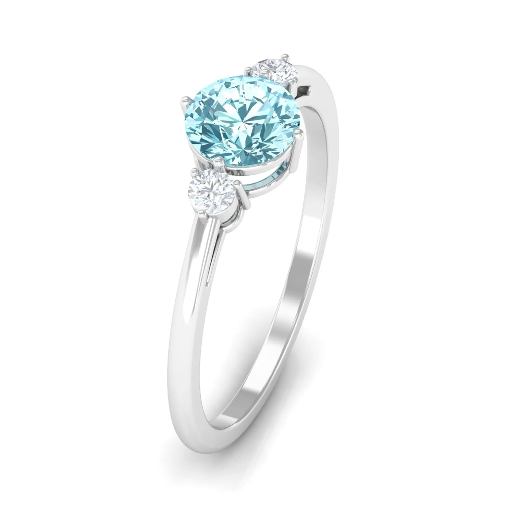 1 CT Aquamarine and Diamond Three Stone Minimal Ring