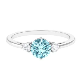 1 CT Aquamarine and Diamond Three Stone Minimal Ring