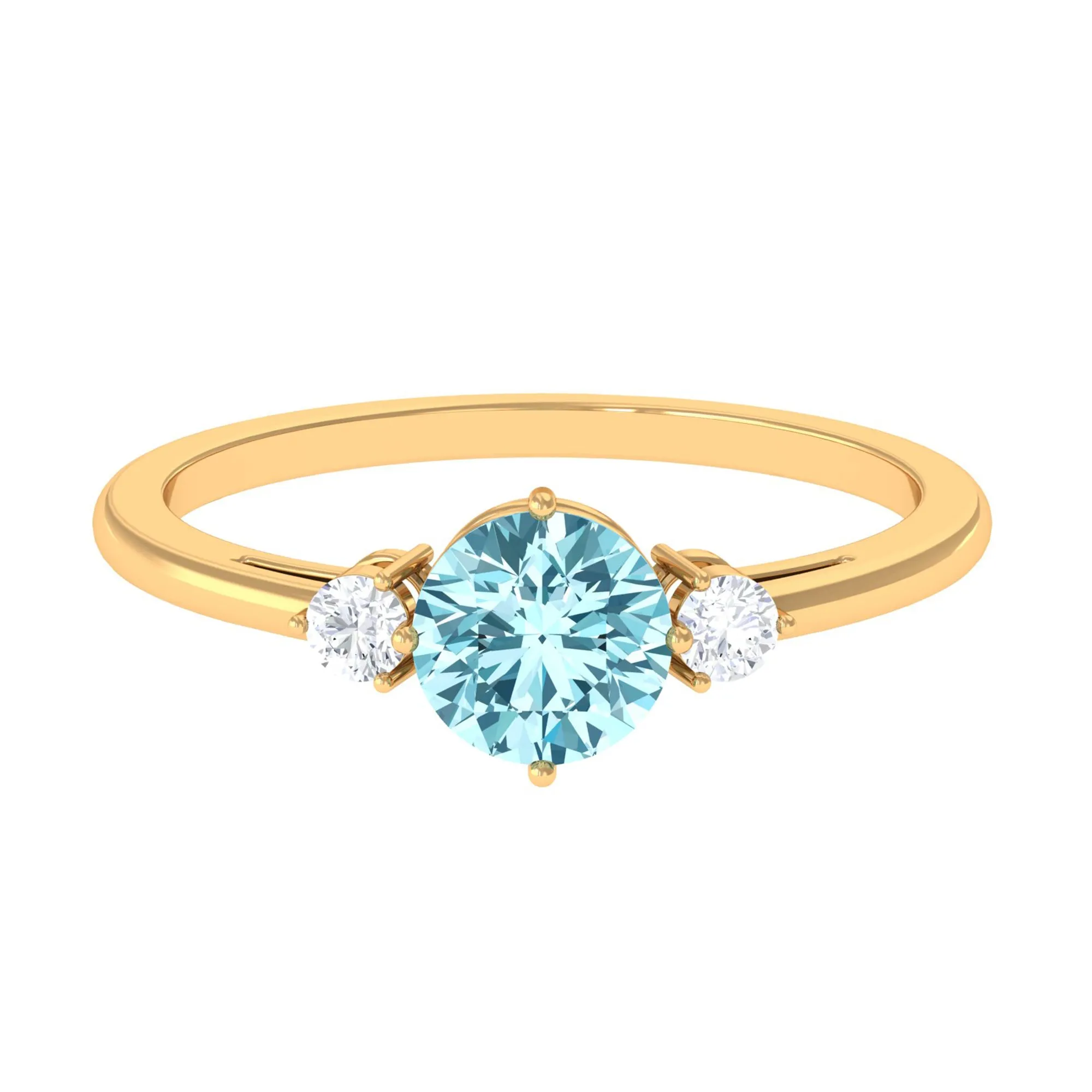 1 CT Aquamarine and Diamond Three Stone Minimal Ring