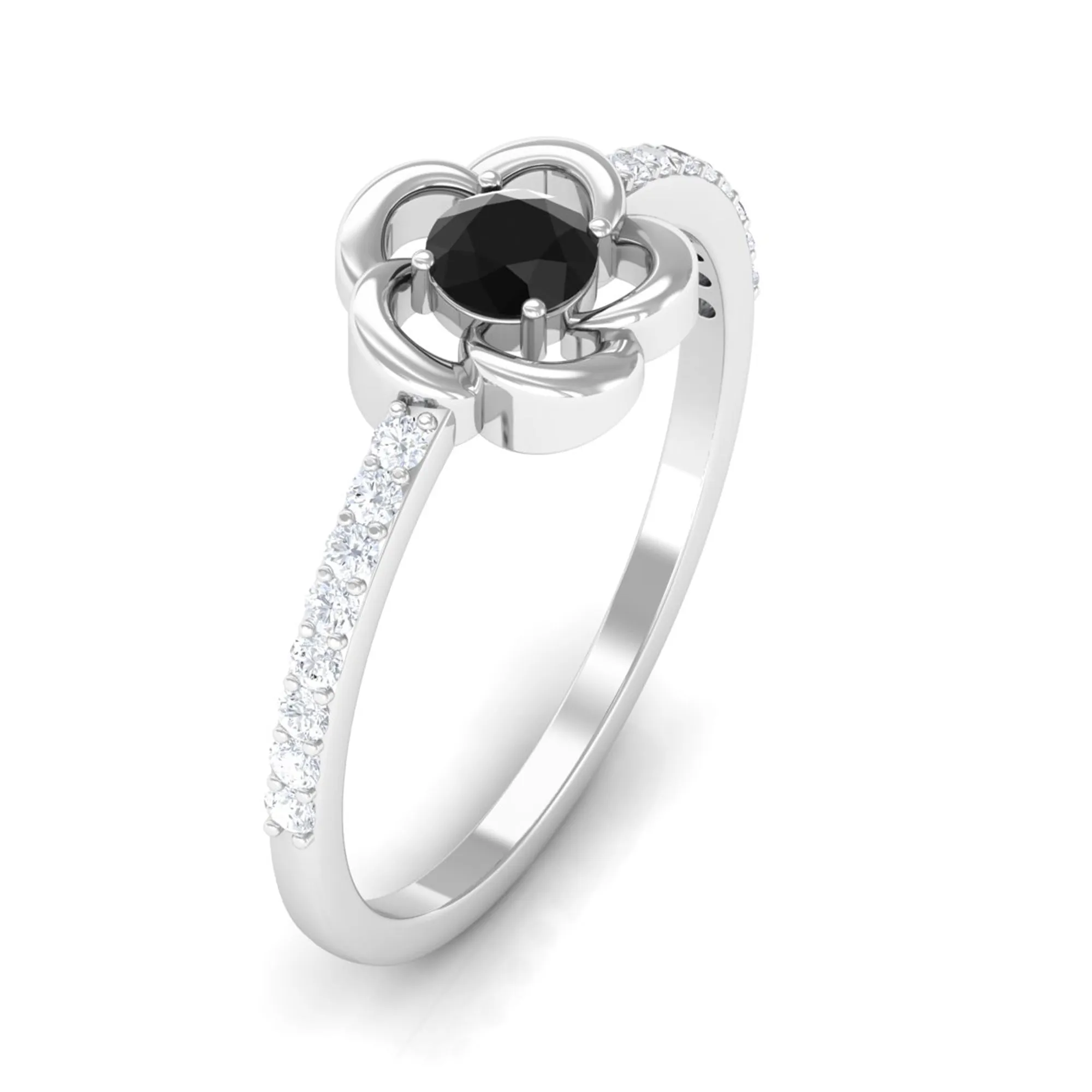 1 CT Lab-Created Black Diamond Flower Promise Ring with Diamond