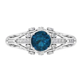 1 CT London Blue Topaz Solitaire and Diamond Vintage Ring