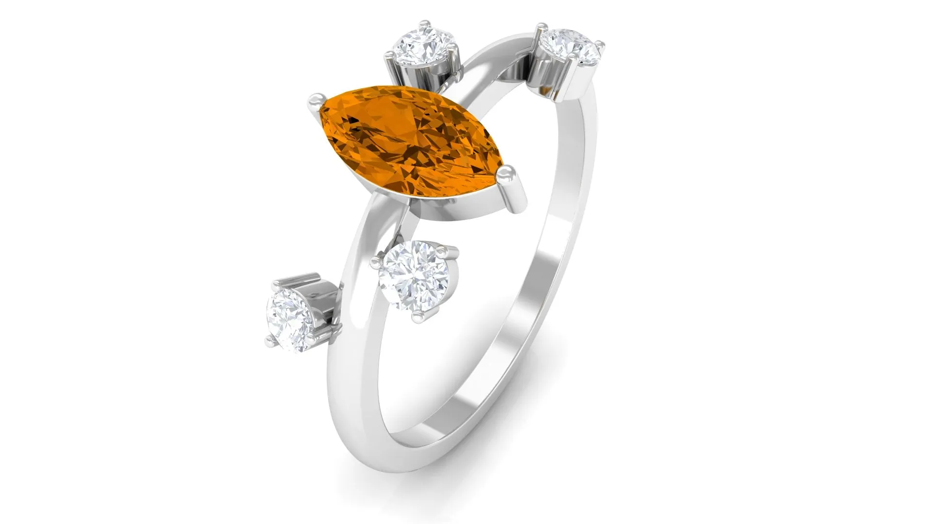 1 CT Marquise Cut Citrine Scatter Ring with Diamond Stones