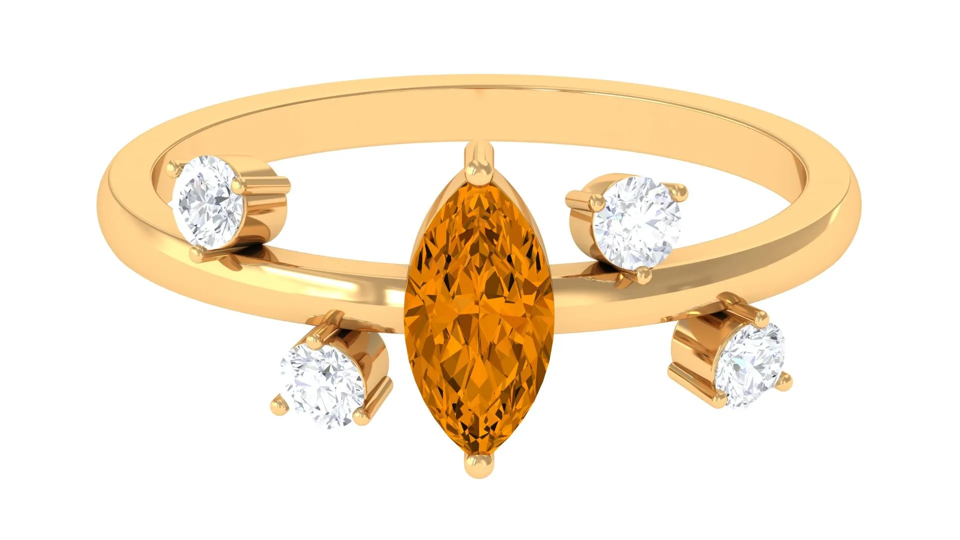 1 CT Marquise Cut Citrine Scatter Ring with Diamond Stones