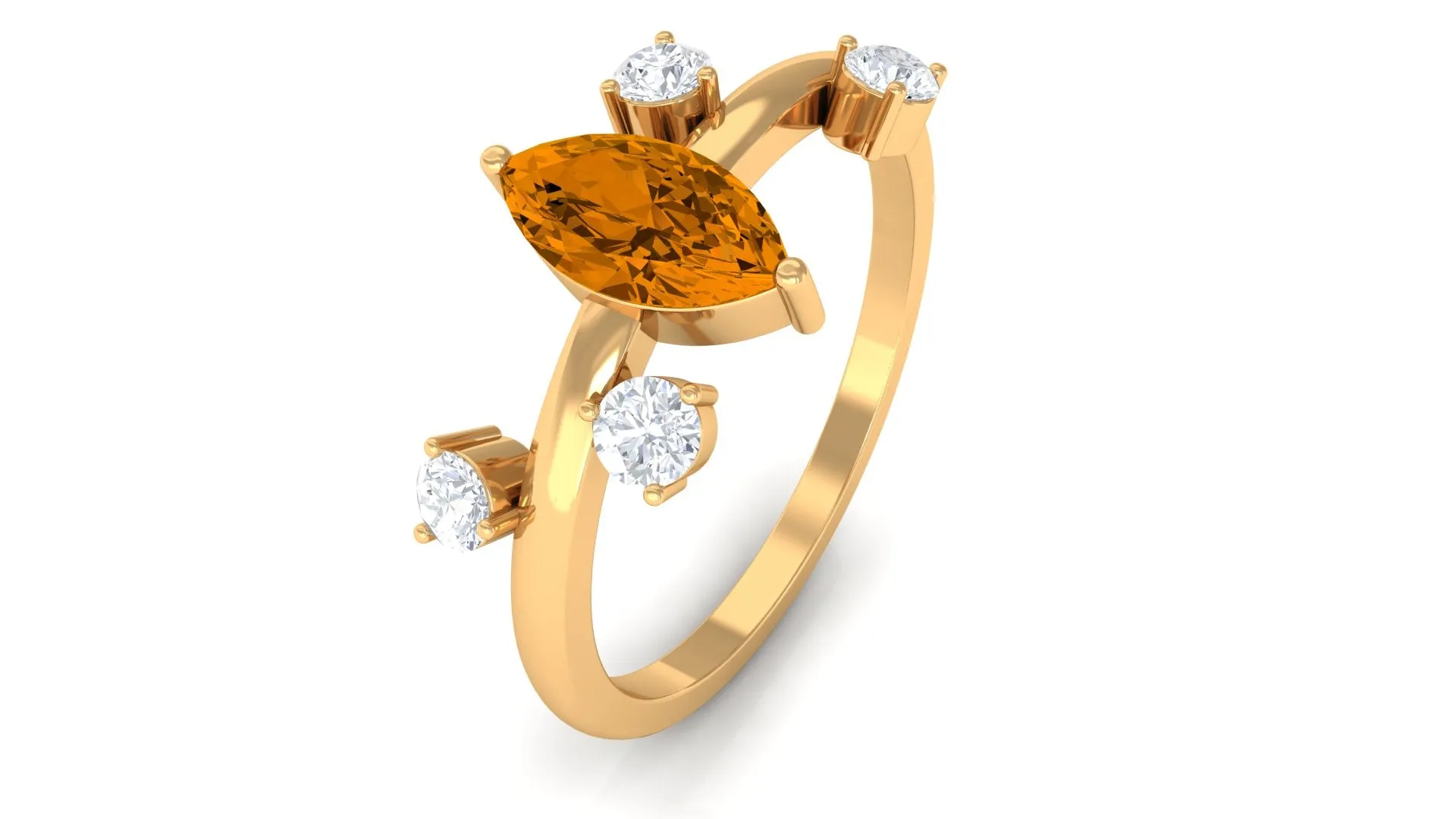 1 CT Marquise Cut Citrine Scatter Ring with Diamond Stones