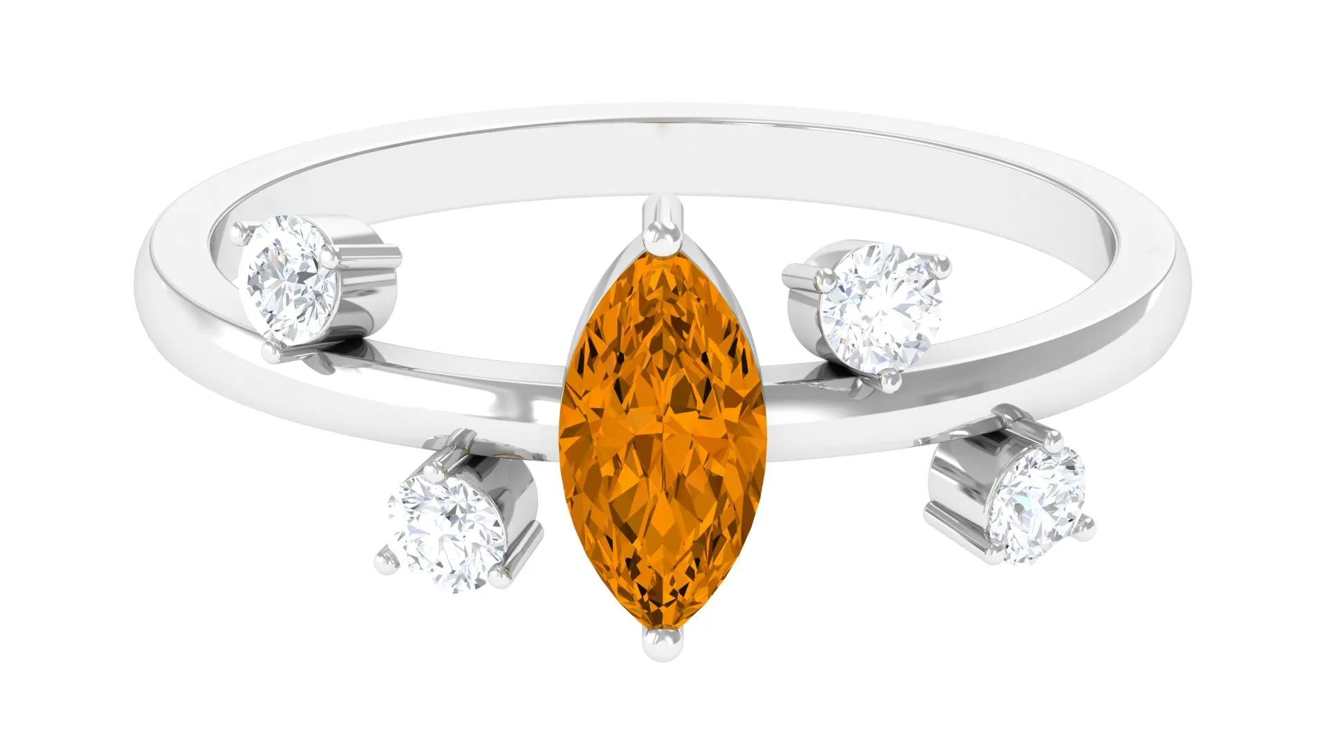 1 CT Marquise Cut Citrine Scatter Ring with Diamond Stones