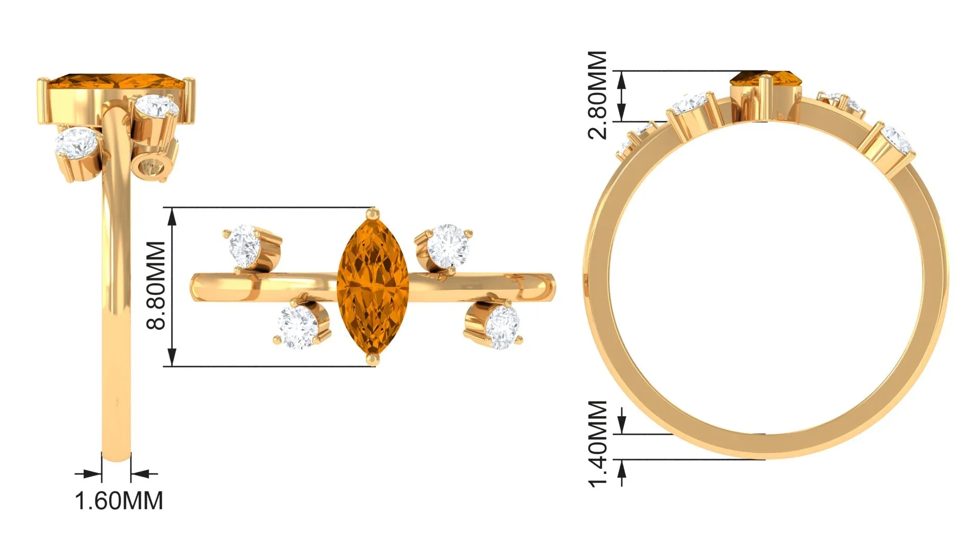 1 CT Marquise Cut Citrine Scatter Ring with Diamond Stones