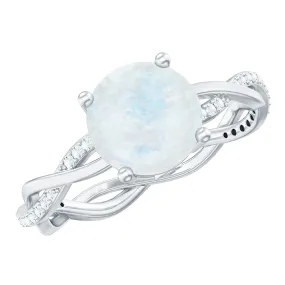 1 CT Moonstone Solitaire and Diamond Braided Engagement Ring