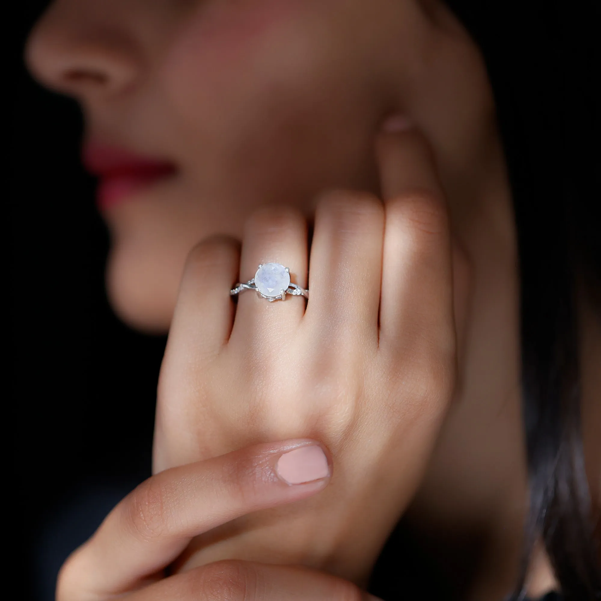 1 CT Moonstone Solitaire and Diamond Braided Engagement Ring