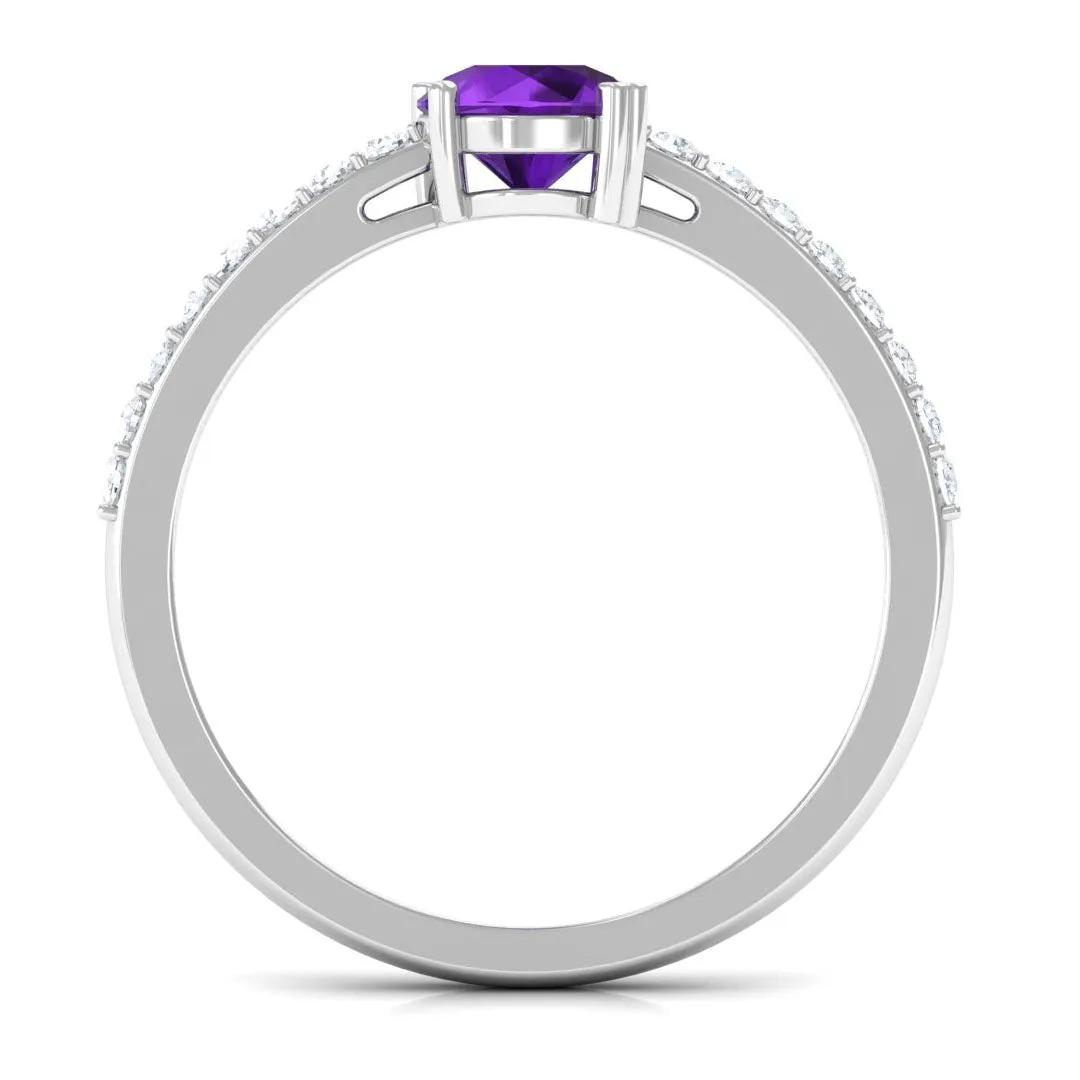 1 CT Round Shape Solitaire Amethyst Designer Promise Ring with Diamond