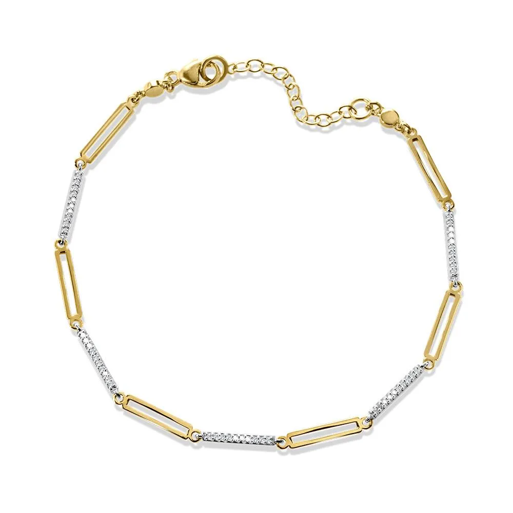 10K TWO TONE GOLD DIAMOND PAPERCLIP LOOPS BRACELET