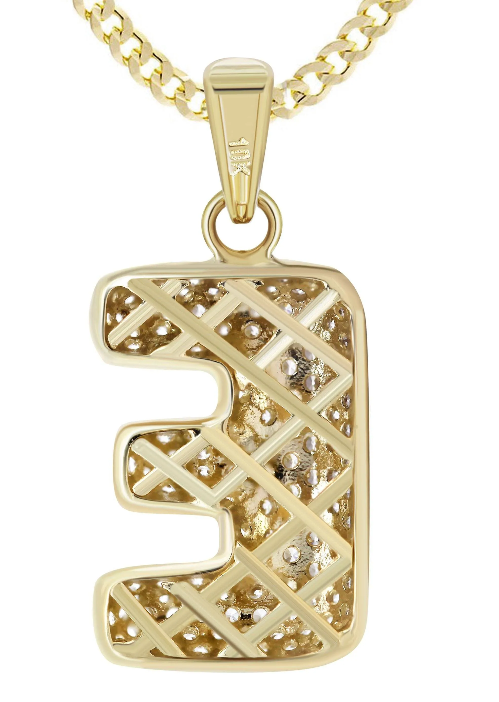 10K Yellow Gold Bubble Letter "E" CZ Necklace | Appx. 13.3 Grams