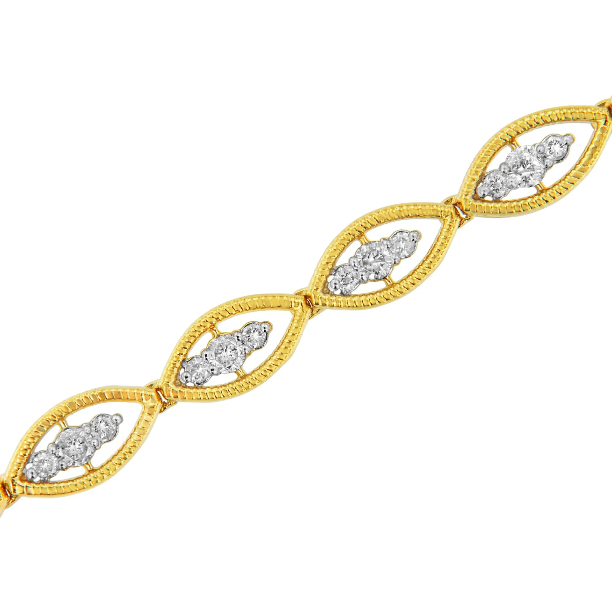 10K Yellow Gold Plated .925 Sterling Silver 1 cttw Prong Set Round-Cut Diamond Link Bracelet (J-K Color, I1-I2 Clarity) - 7.25"