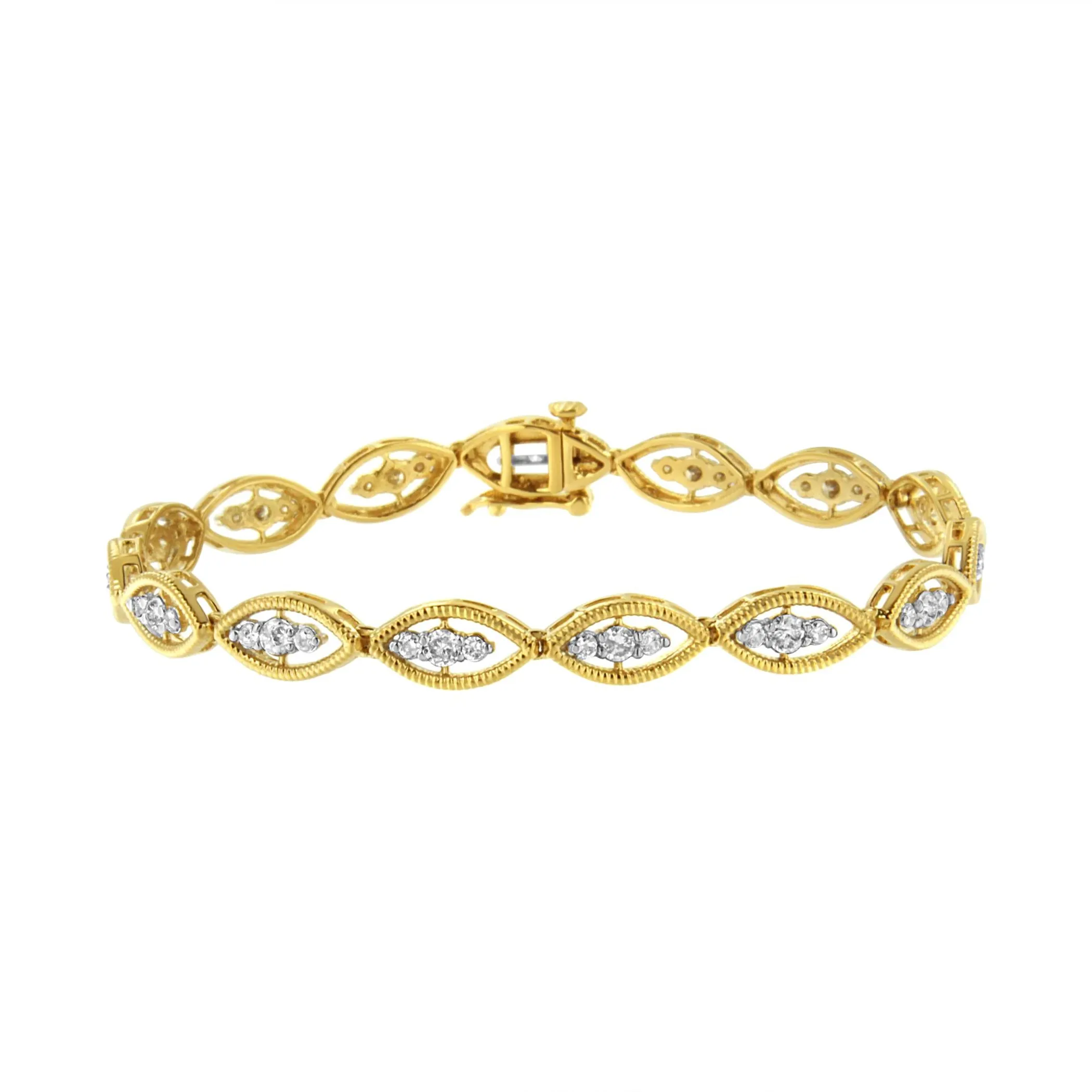 10K Yellow Gold Plated .925 Sterling Silver 1 cttw Prong Set Round-Cut Diamond Link Bracelet (J-K Color, I1-I2 Clarity) - 7.25"