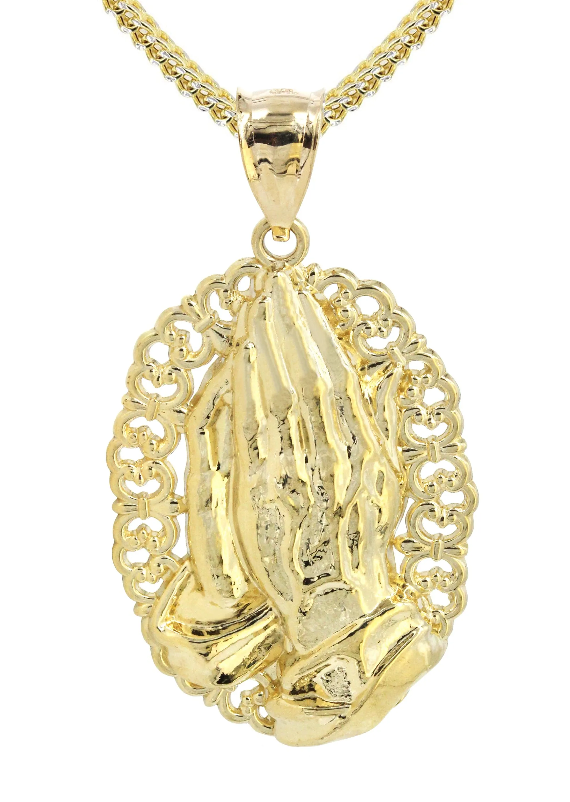 10K Yellow Gold Praying Hands Necklace | Appx. 16.1 Grams