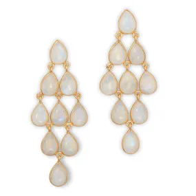 14 Karat Gold Plated Rainbow Moonstone Chandelier Earrings