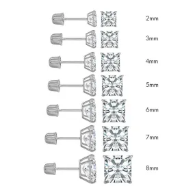 14E00010. - 14 Karat White Gold Screw Backing Square Stud Earring