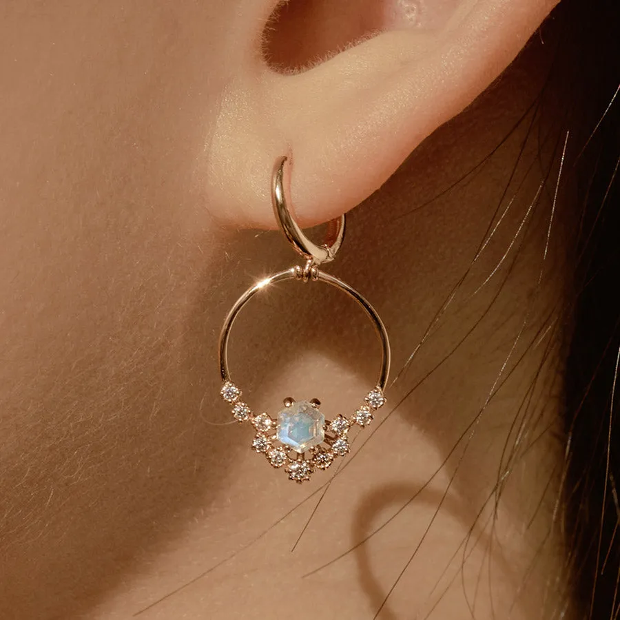 14k Briller Natural Moonstone Hoop Earrings