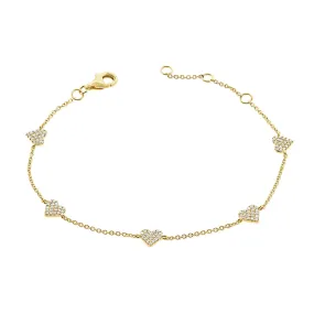 14k Gold & Diamond Heart Station Bracelet- 0.31 ct.