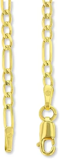 14k Gold Reversible Open Christian Cross Medallion Pendant with Figaro Link Chain Necklace - Yellow Gold