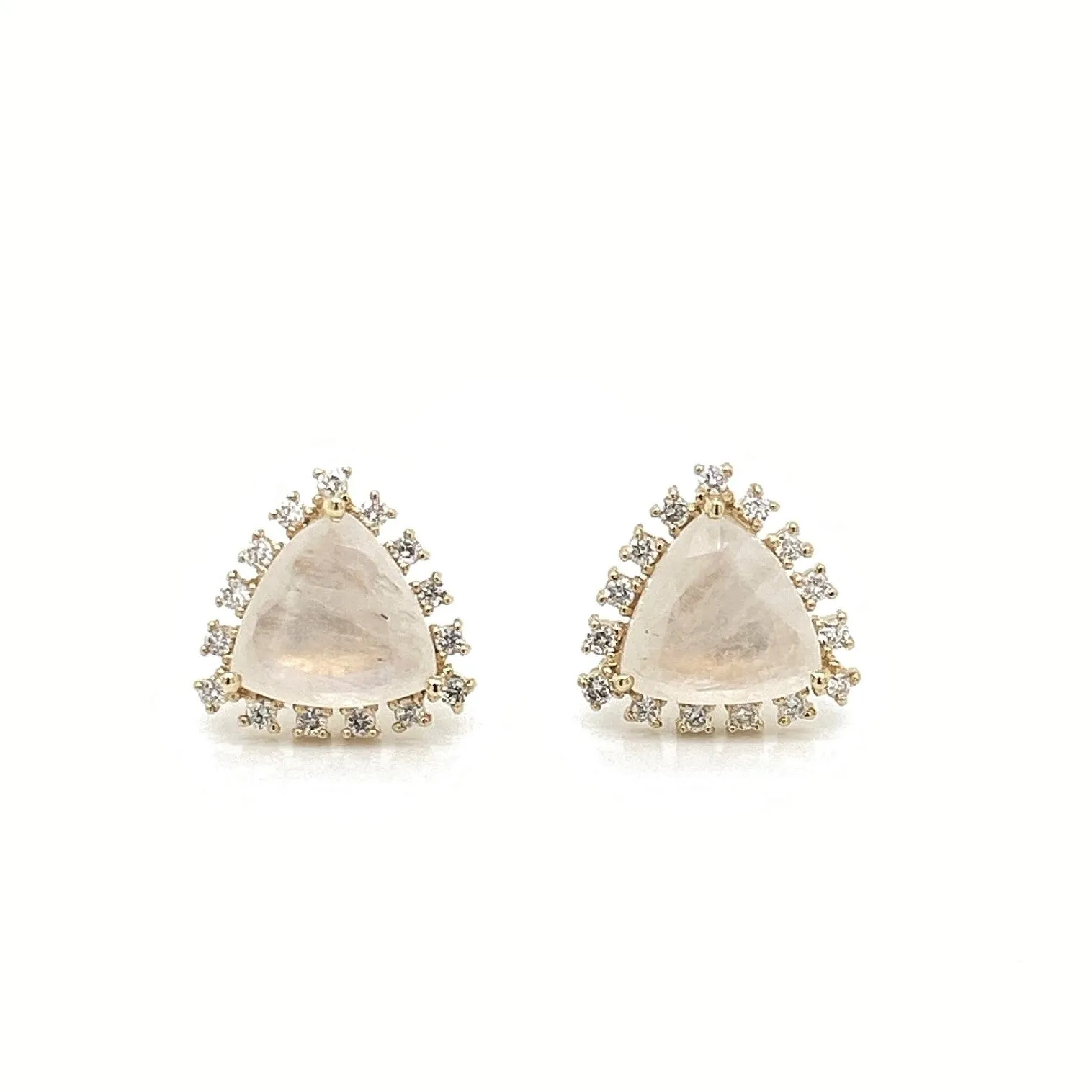 14K Rose Gold Diamond and Trillion Moonstone Earrings