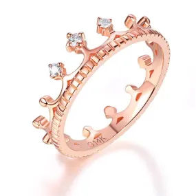 14K Rose Gold Wedding Band Princess Crown Diamond Ring MKR7124