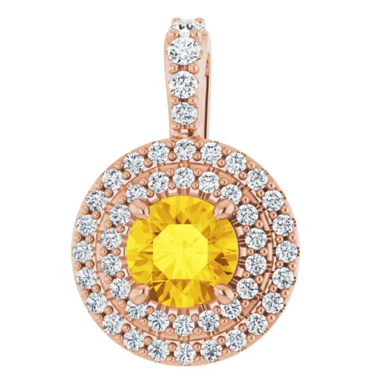 14K Rose Natural Yellow Sapphire & 1/4 CTW Natural Diamond Pendant