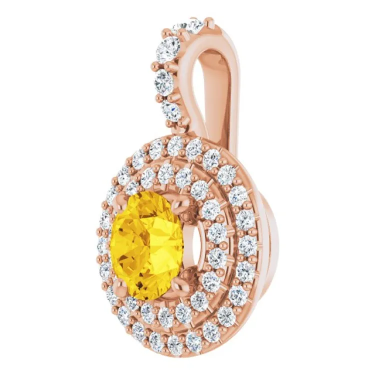 14K Rose Natural Yellow Sapphire & 1/4 CTW Natural Diamond Pendant