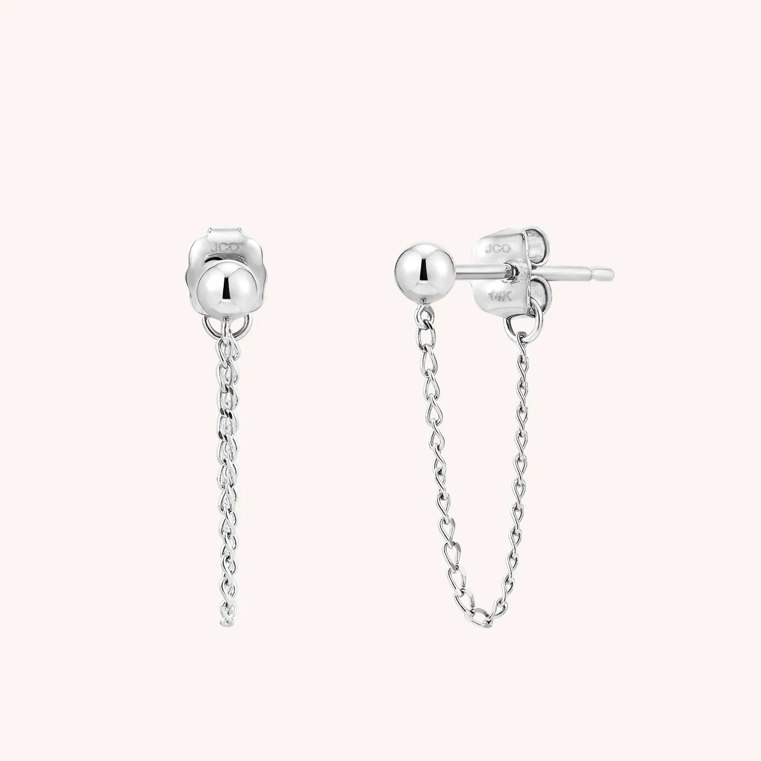 14K Solid White Gold Ball Chain Stud Earrings