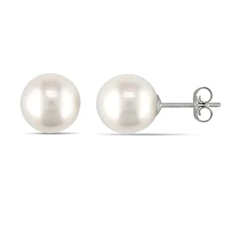 14K White Gold 10mm White Pearl Round Stud Earrings