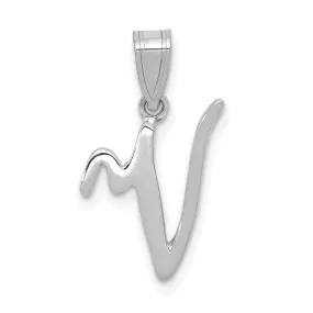 14K White Gold Medium Size Script Design Letter V Initial Charm Pendant