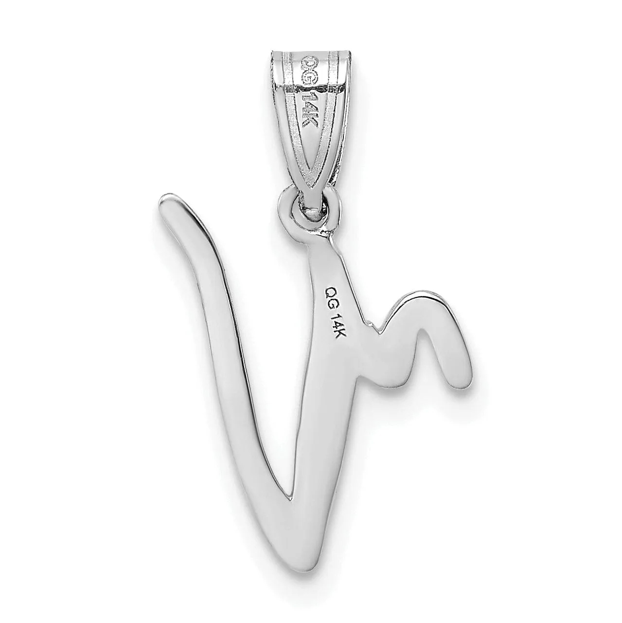 14K White Gold Medium Size Script Design Letter V Initial Charm Pendant