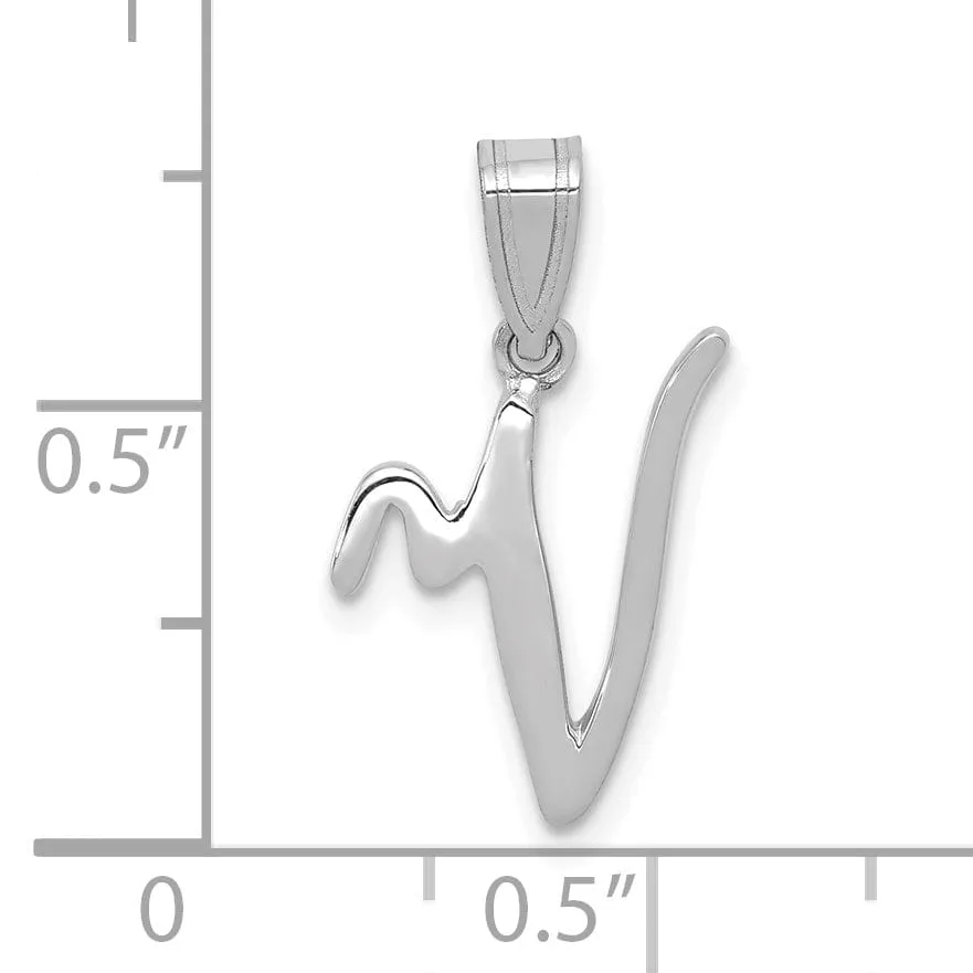 14K White Gold Medium Size Script Design Letter V Initial Charm Pendant