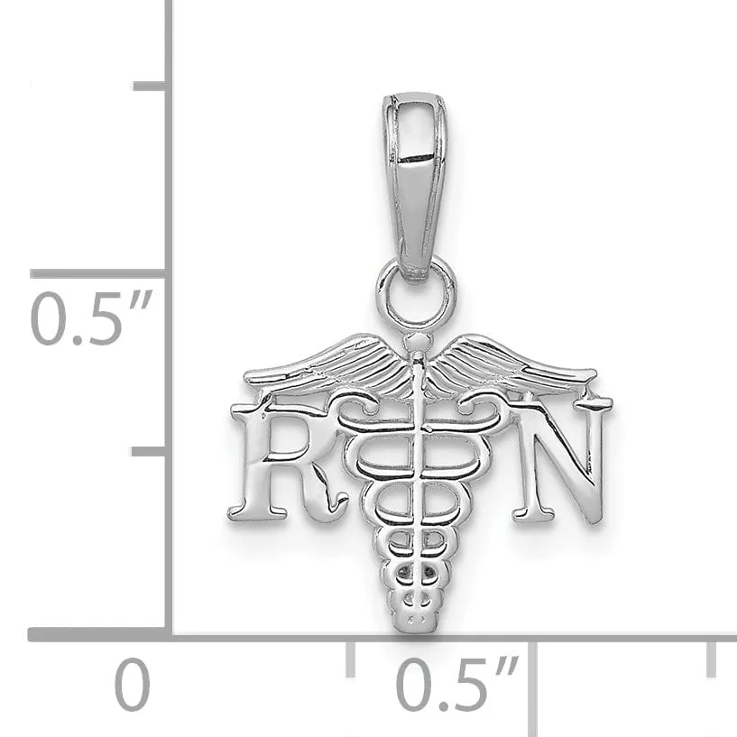 14K White Gold Open Back Polished Finish RN Caduceus Design Charm Pendant