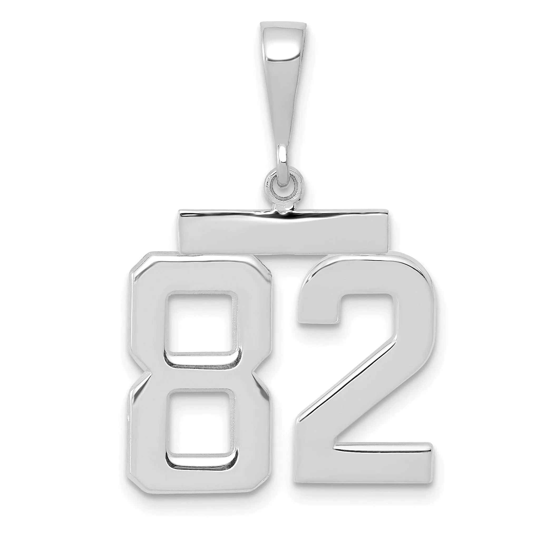 14k White Gold Polished Finish Medium Size Number 82 Charm Pendant