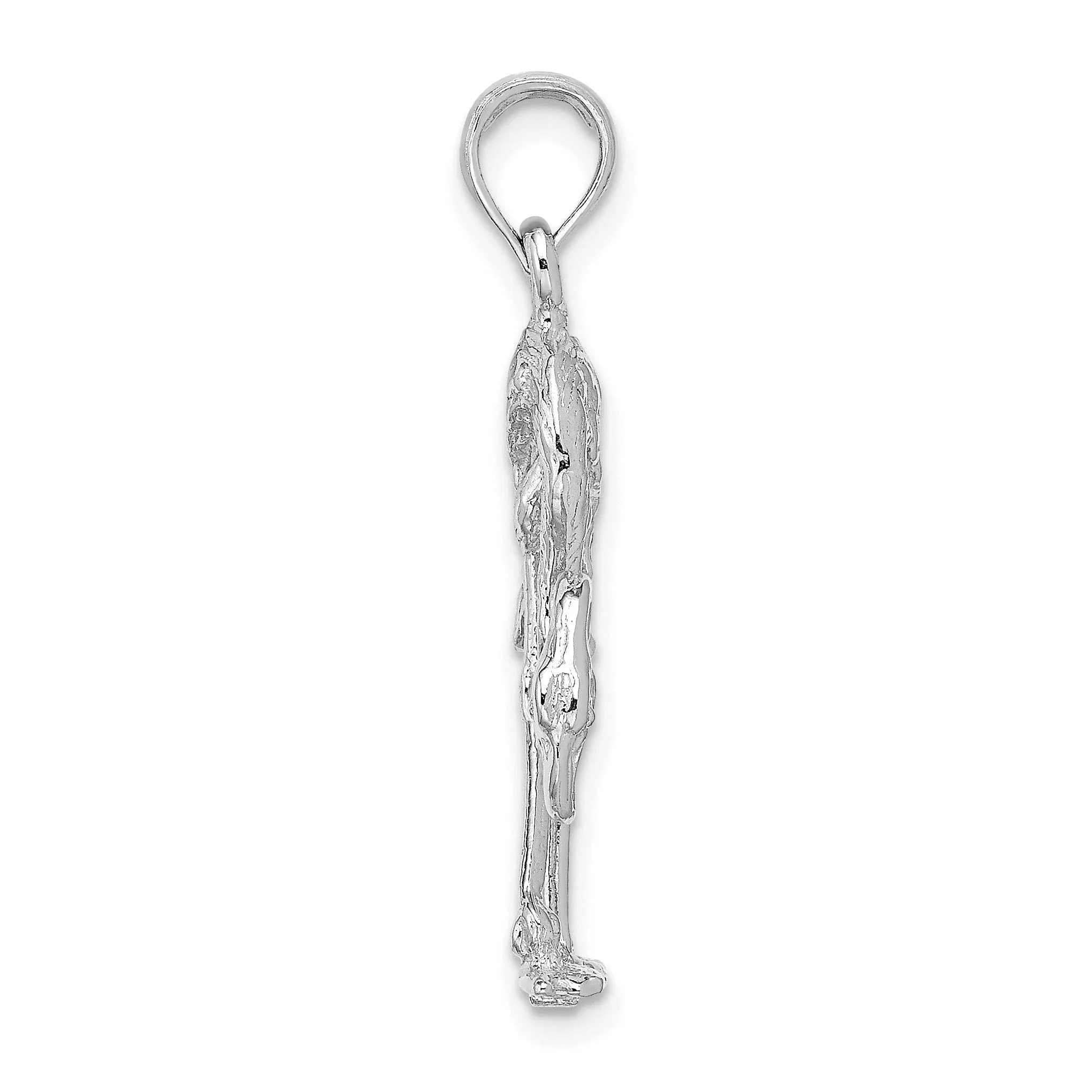 14K White Gold Polished Textured Finish 3-Dimensional Flamingo Design Charm Pendant