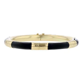 14K Yellow Gold Black Onyx Bangle Bracelet