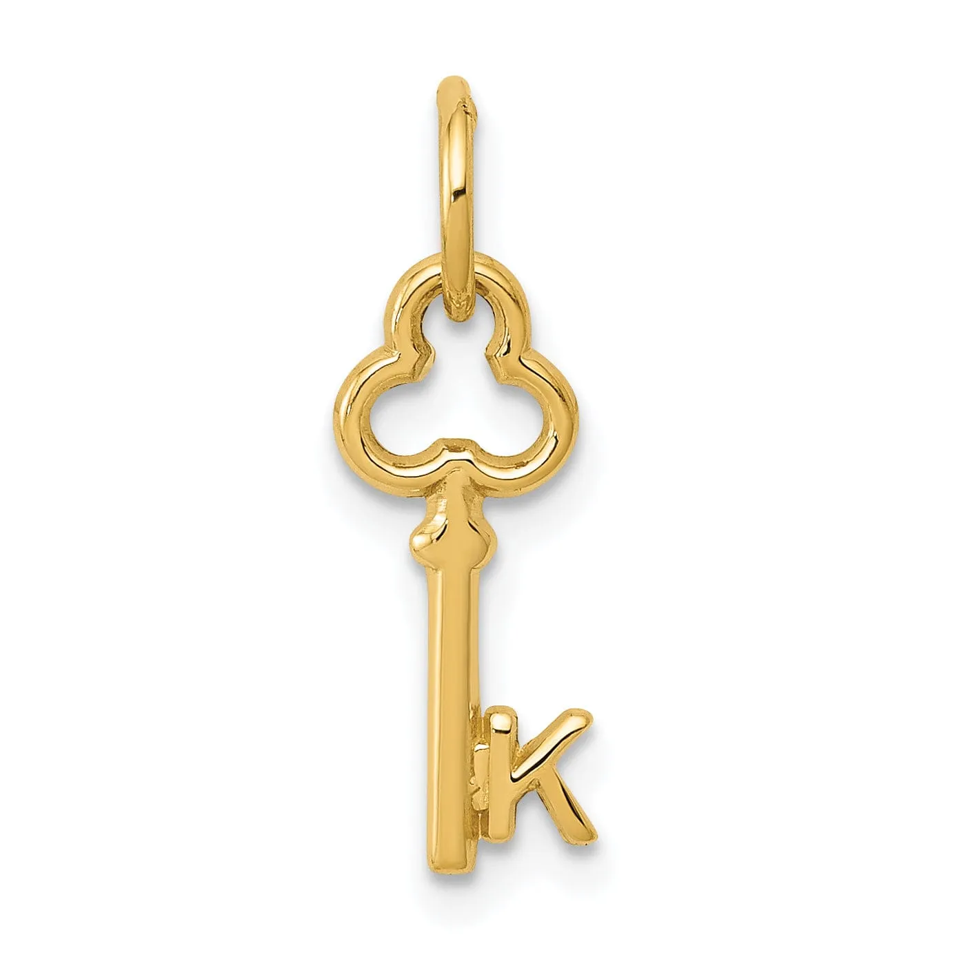 14K Yellow Gold Fancy Key Shape Design Letter K Initial Charm Pendant