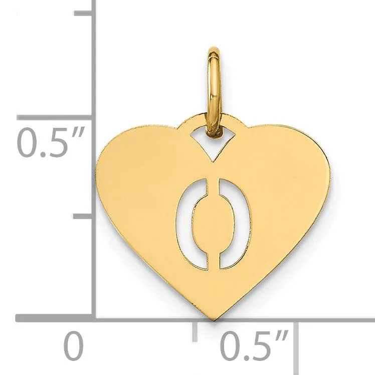 14k Yellow Gold Heart Cut-Out Letter O Initial Pendant