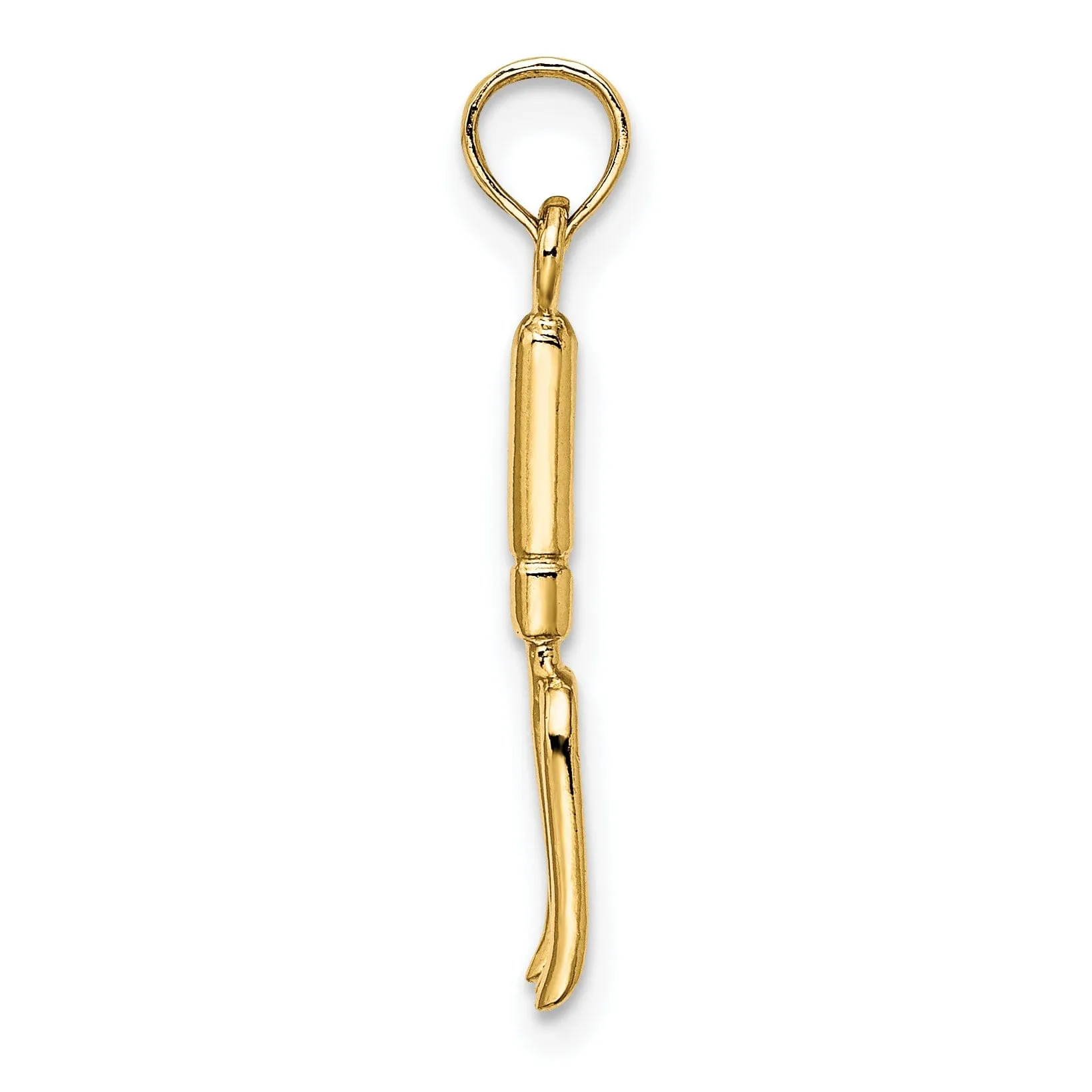 14K Yellow Gold Polished Finish 3-Dimensional Garden Hand Held Fork Rake Tool Charm Pendant