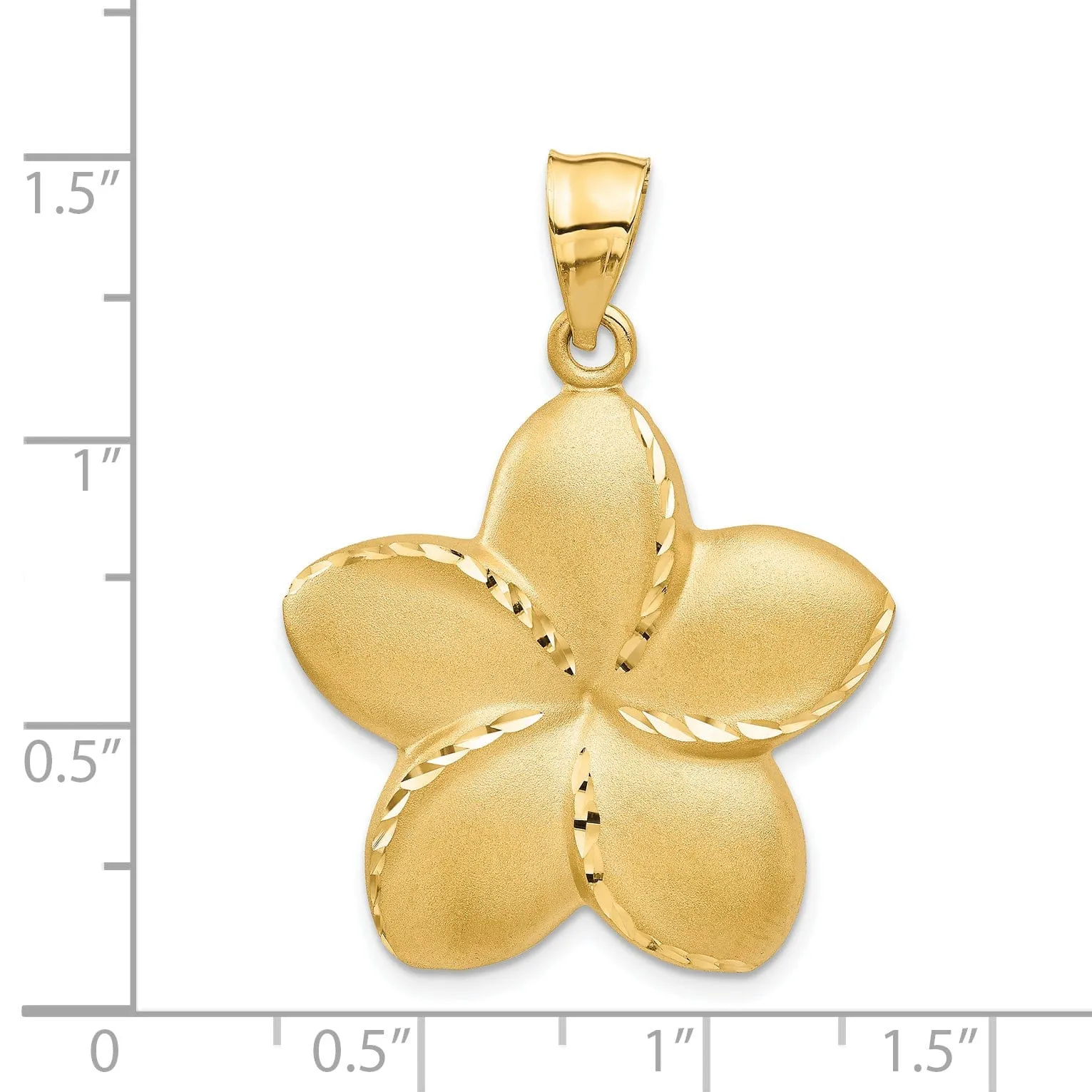 14k Yellow Gold Satin Diamond-cut Solid Casted Open-Back Polished Textured Finish Large Plumeria Charm Pendant