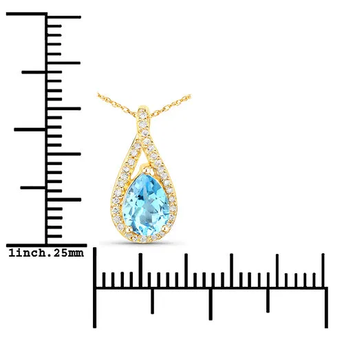 14K Yellow Gold Swiss Blue Topaz Pendant with Diamonds